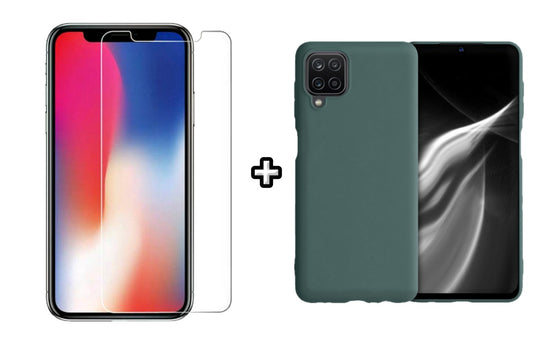 Set Husa Silicon plus Folie din sticla transparenta Case Friendly compatibila cu Samsung Galaxy A22 5G, verde inchis, protectie 360