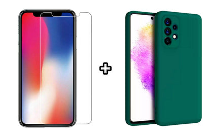 Set Husa Silicon plus Folie din sticla transparenta Case Friendly compatibila cu Samsung Galaxy A73, verde inchis, protectie 360