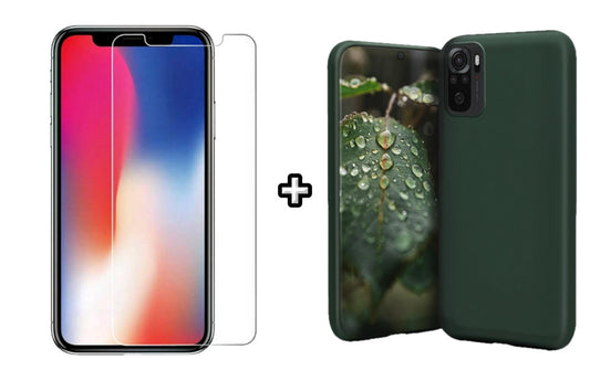 Set Husa Silicon plus Folie din sticla transparenta compatibila cu Xiaomi Redmi Note 10s, verde inchis, protectie 360