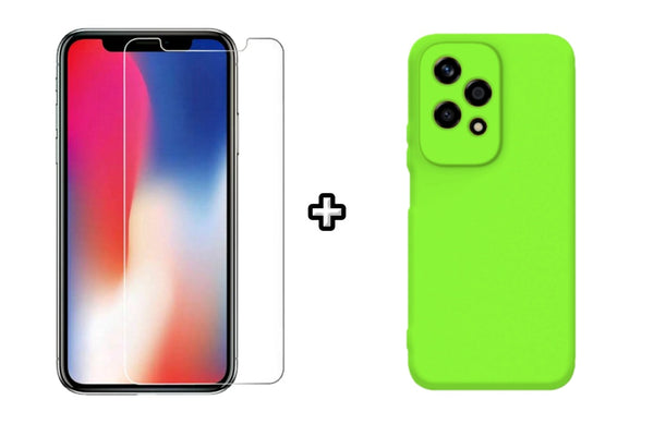 Set Husa Silicon plus Folie din sticla transparenta Case Friendly compatibila cu Honor 200 Lite, verde neon, protectie 360