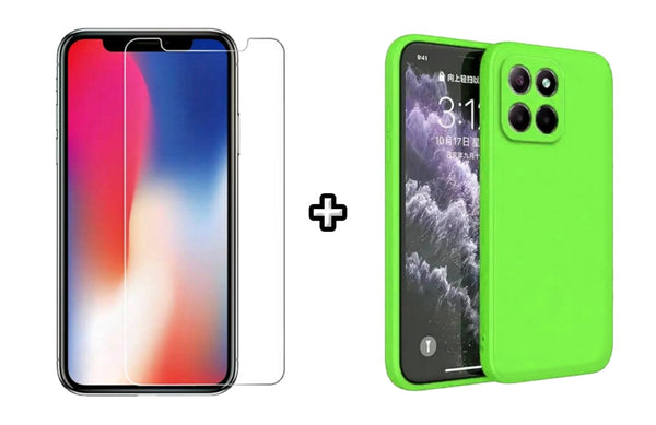 Set Husa Silicon plus Folie din sticla transparenta Case Friendly compatibila cu Honor X6a, verde neon, protectie 360