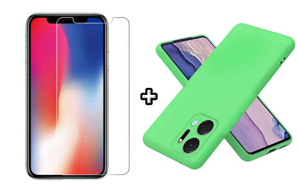 Set Husa Silicon plus Folie din sticla transparenta Case Friendly compatibila cu Honor X7b, verde neon, protectie 360