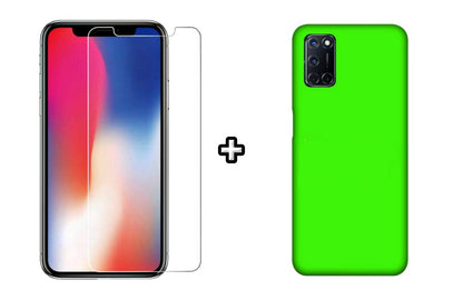 Set Husa Silicon plus Folie din sticla transparenta Case Friendly compatibila cu OPPO A52, verde neon, protectie 360