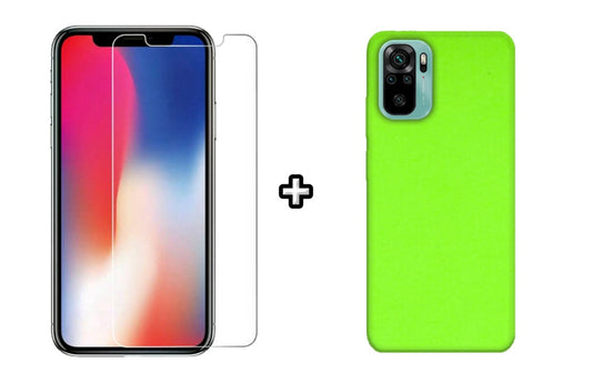 Set Husa Silicon plus Folie din sticla transparenta compatibila cu Xiaomi Redmi Note 10s, verde neon, protectie 360