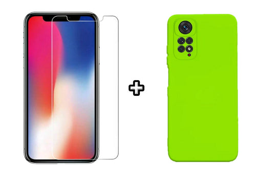 Set Husa Silicon plus Folie din sticla transparenta compatibila cu Xiaomi Redmi Note 11, verde neon, protectie 360