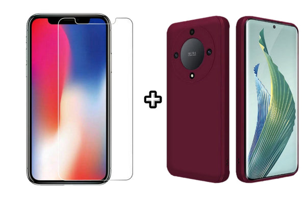 Set Husa Silicon plus Folie din sticla transparenta Case Friendly compatibila cu Honor Magic6 Lite, visinie, protectie 360