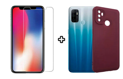 Set Husa Silicon plus Folie din sticla transparenta Case Friendly compatibila cu OPPO A53, visinie, protectie 360