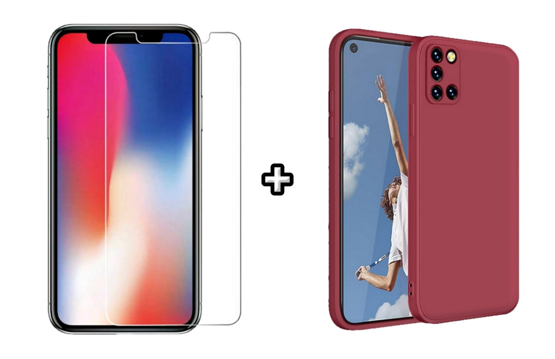 Set Husa Silicon plus Folie din sticla transparenta Case Friendly compatibila cu OPPO A72, visinie, protectie 360