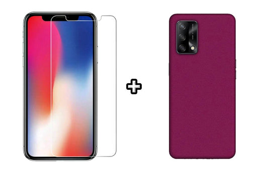 Set Husa Silicon plus Folie din sticla transparenta Case Friendly compatibila cu OPPO A74 4G, visinie, protectie 360