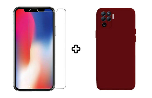 Set Husa Silicon plus Folie din sticla transparenta Case Friendly compatibila cu OPPO Reno5 Lite, visinie, protectie 360