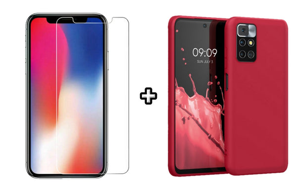 Set Husa Silicon plus Folie din sticla transparenta compatibila cu Xiaomi Redmi 10, visinie, protectie 360