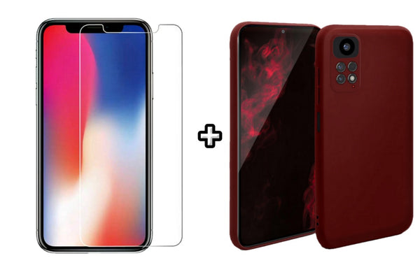 Set Husa Silicon plus Folie din sticla transparenta compatibila cu Xiaomi Redmi Note 11 Pro, visinie, protectie 360