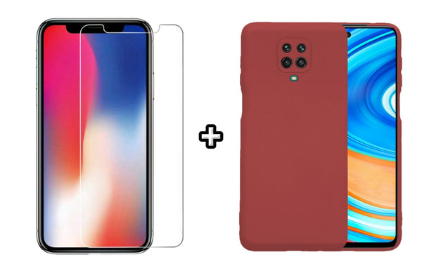 Set Husa Silicon plus Folie din sticla transparenta compatibila cu Xiaomi Redmi Note 9 Pro, visinie, protectie 360