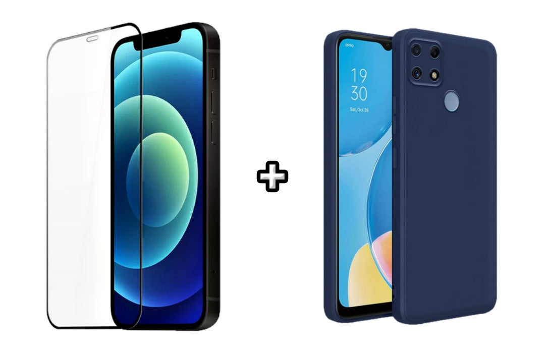Set Husa Silicon plus Folie din silicon transparenta compatibila cu OPPO A15, albastra, protectie 360