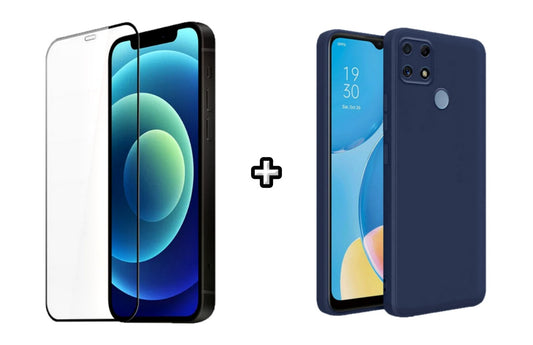 Set Husa Silicon plus Folie din silicon transparenta compatibila cu OPPO A15, albastra, protectie 360