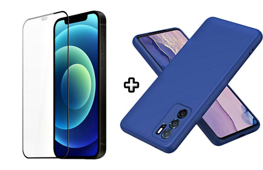 Set Husa Silicon plus Folie din silicon transparenta compatibila cu OPPO A16, albastra, protectie 360