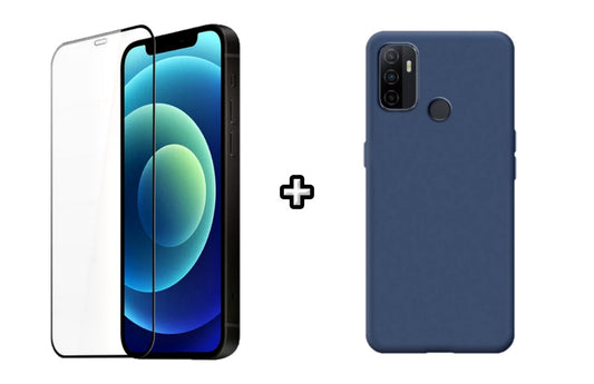 Set Husa Silicon plus Folie din silicon transparenta compatibila cu OPPO A53, albastra, protectie 360