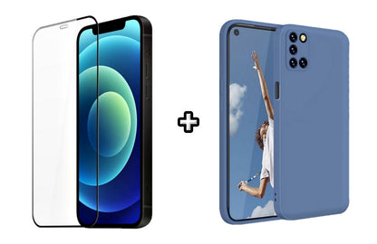 Set Husa Silicon plus Folie din silicon transparenta compatibila cu OPPO A54 4G, albastra, protectie 360