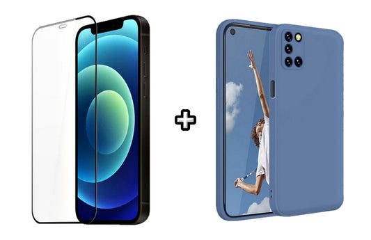 Set Husa Silicon plus Folie din silicon transparenta compatibila cu OPPO A52, albastra, protectie 360