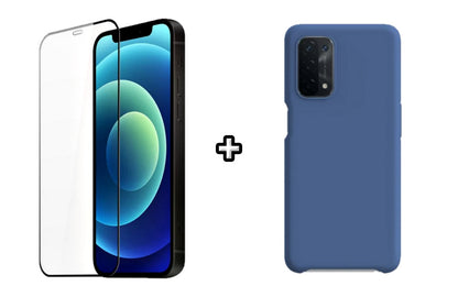 Set Husa Silicon plus Folie din silicon transparenta compatibila cu OPPO A74 4G, albastra, protectie 360
