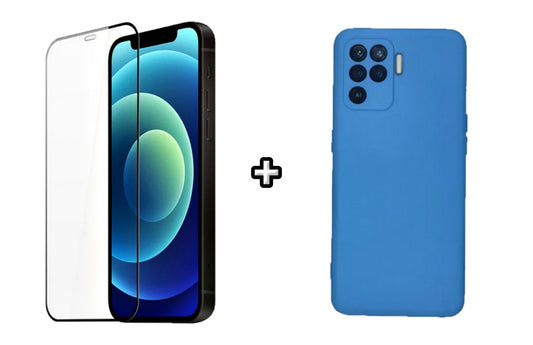 Set Husa Silicon plus Folie din silicon transparenta compatibila cu OPPO Reno5 Lite, albastra, protectie 360