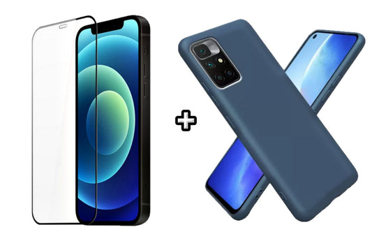 Set Husa Silicon plus Folie din silicon transparenta compatibila cu Xiaomi Redmi 10, albastra, protectie 360