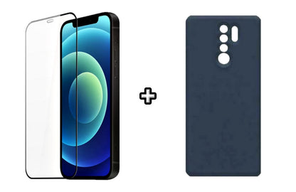 Set Husa Silicon plus Folie din silicon transparenta compatibila cu Xiaomi Redmi 9, albastra, protectie 360
