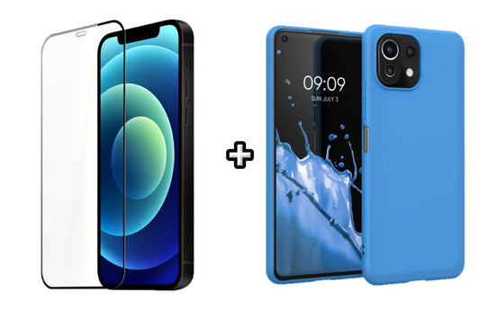 Set Husa Silicon plus Folie din silicon transparenta compatibila cu Xiaomi Mi 11 Lite, albastra, protectie 360