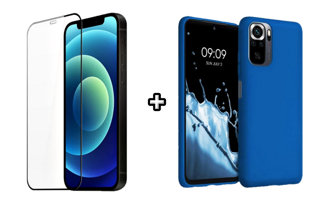 Set Husa Silicon plus Folie din silicon transparenta compatibila cu Xiaomi Redmi Note 10 Pro, albastra, protectie 360