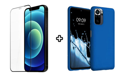 Set Husa Silicon plus Folie din silicon transparenta compatibila cu Xiaomi Redmi Note 10 Pro, albastra, protectie 360