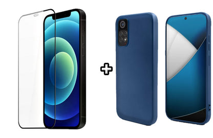 Set Husa Silicon plus Folie din silicon transparenta compatibila cu Xiaomi Redmi Note 11, albastra, protectie 360