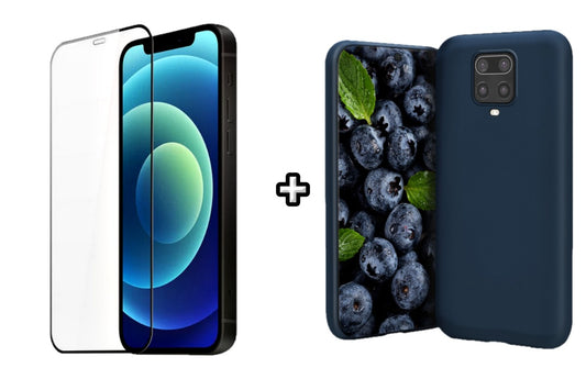 Set Husa Silicon plus Folie din silicon transparenta compatibila cu Xiaomi Redmi Note 9s, albastra, protectie 360