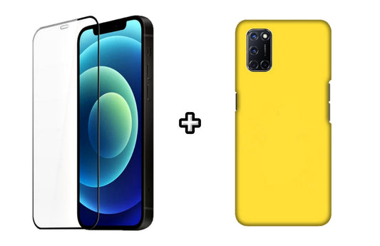 Set Husa Silicon plus Folie din silicon transparenta compatibila cu OPPO A54 4G, galbena, protectie 360