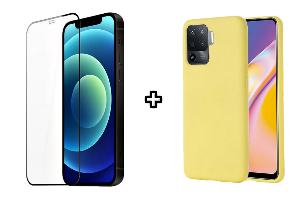 Set Husa Silicon plus Folie din silicon transparenta compatibila cu OPPO Reno5 Lite, galbena, protectie 360