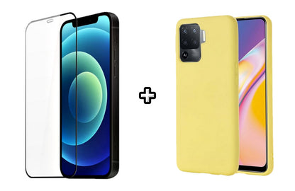 Set Husa Silicon plus Folie din silicon transparenta compatibila cu OPPO Reno5 Lite, galbena, protectie 360