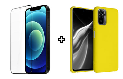 Set Husa Silicon plus Folie din silicon transparenta compatibila cu Xiaomi Redmi Note 10 Pro, galbena, protectie 360