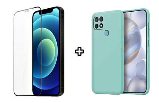 Set Husa Silicon plus Folie din silicon transparenta compatibila cu OPPO A15, menta, protectie 360