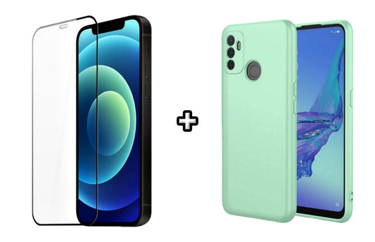 Set Husa Silicon plus Folie din silicon transparenta compatibila cu OPPO A53, menta, protectie 360