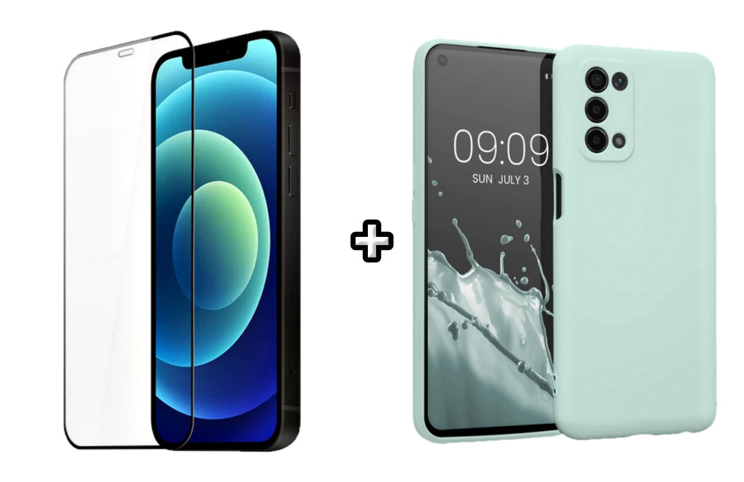 Set Husa Silicon plus Folie din silicon transparenta compatibila cu OPPO A54 4G, menta, protectie 360