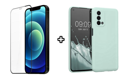 Set Husa Silicon plus Folie din silicon transparenta compatibila cu OPPO A74 4G, menta, protectie 360