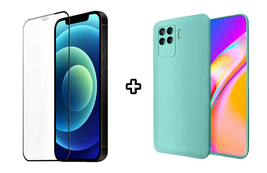 Set Husa Silicon plus Folie din silicon transparenta compatibila cu OPPO Reno5 Lite, menta, protectie 360