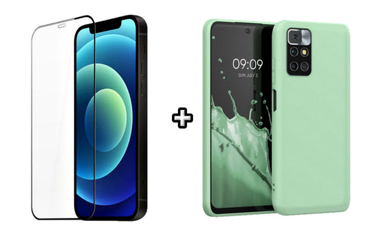 Set Husa Silicon plus Folie din silicon transparenta compatibila cu Xiaomi Redmi 10, menta, protectie 360