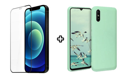 Set Husa Silicon plus Folie din silicon transparenta compatibila cu Xiaomi Redmi 9A, menta, protectie 360