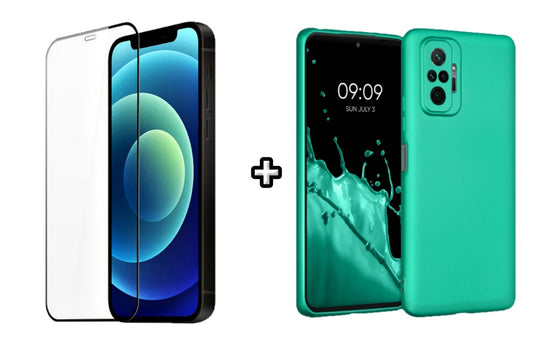 Set Husa Silicon plus Folie din silicon transparenta compatibila cu Xiaomi Redmi Note 10s, menta, protectie 360