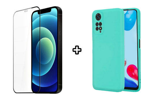 Set Husa Silicon plus Folie din silicon transparenta compatibila cu Xiaomi Redmi Note 11, menta, protectie 360