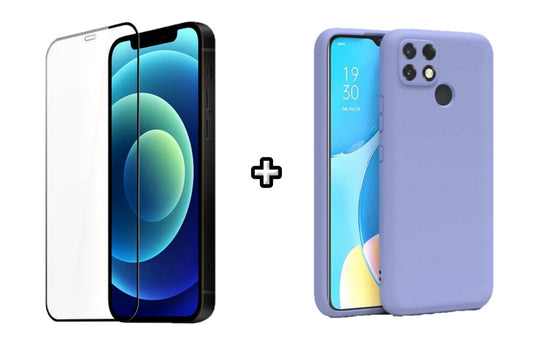 Set Husa Silicon plus Folie din silicon transparenta compatibila cu OPPO A15, mov, protectie 360