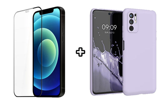 Set Husa Silicon plus Folie din silicon transparenta compatibila cu OPPO A16, mov, protectie 360