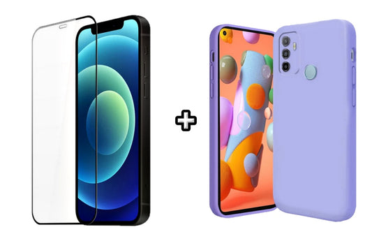 Set Husa Silicon plus Folie din silicon transparenta compatibila cu OPPO A33 4G, mov, protectie 360