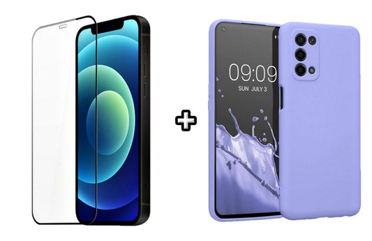 Set Husa Silicon plus Folie din silicon transparenta compatibila cu OPPO A52, mov, protectie 360