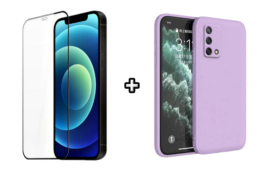 Set Husa Silicon plus Folie din silicon transparenta compatibila cu OPPO A74 4G, mov, protectie 360